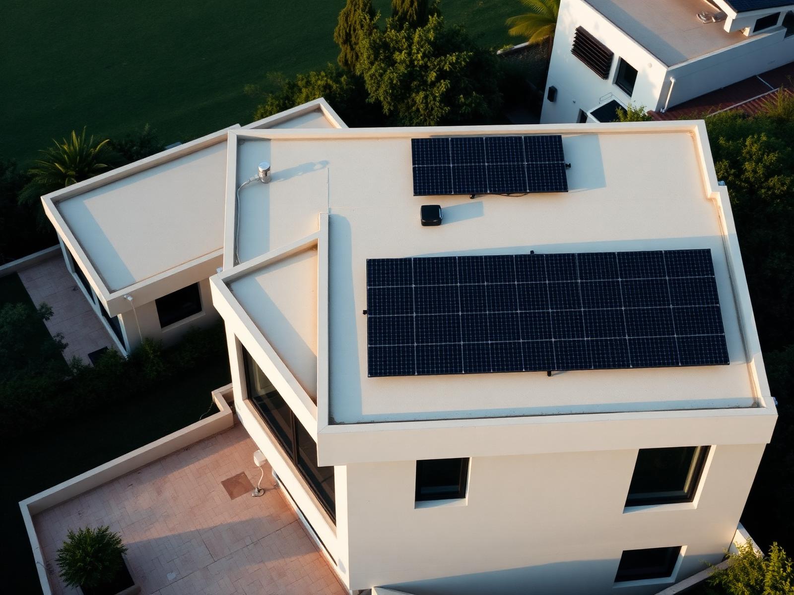 Painéis solares em telhado residencial